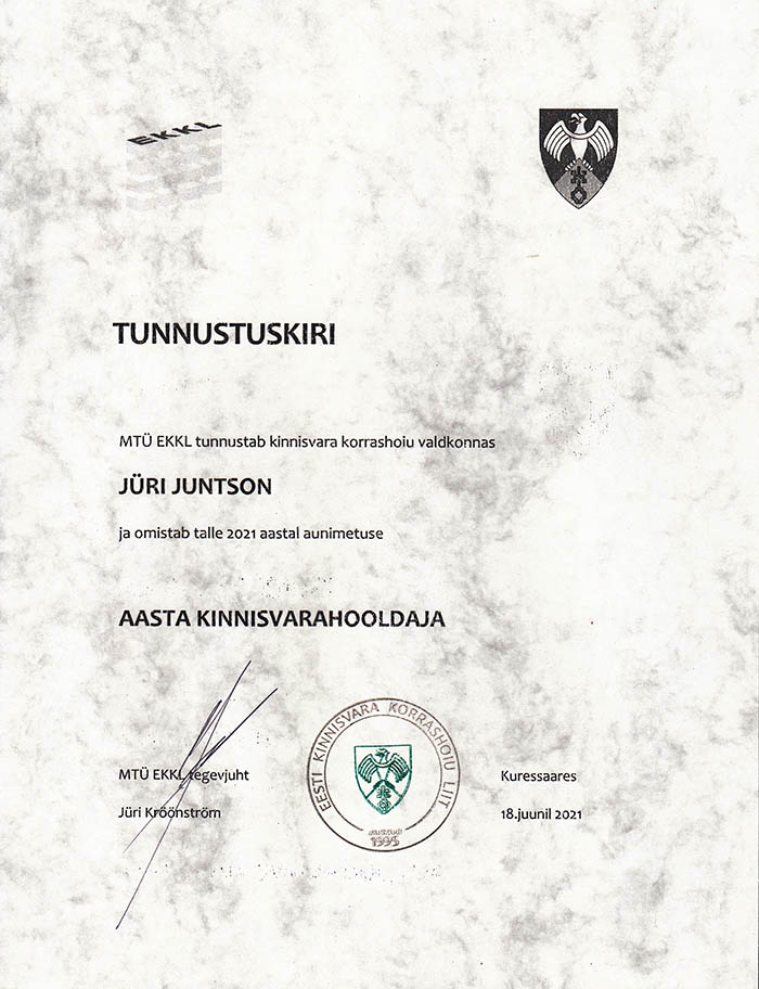 Aasta kinnisvarahooldaja 2021 tunnistus